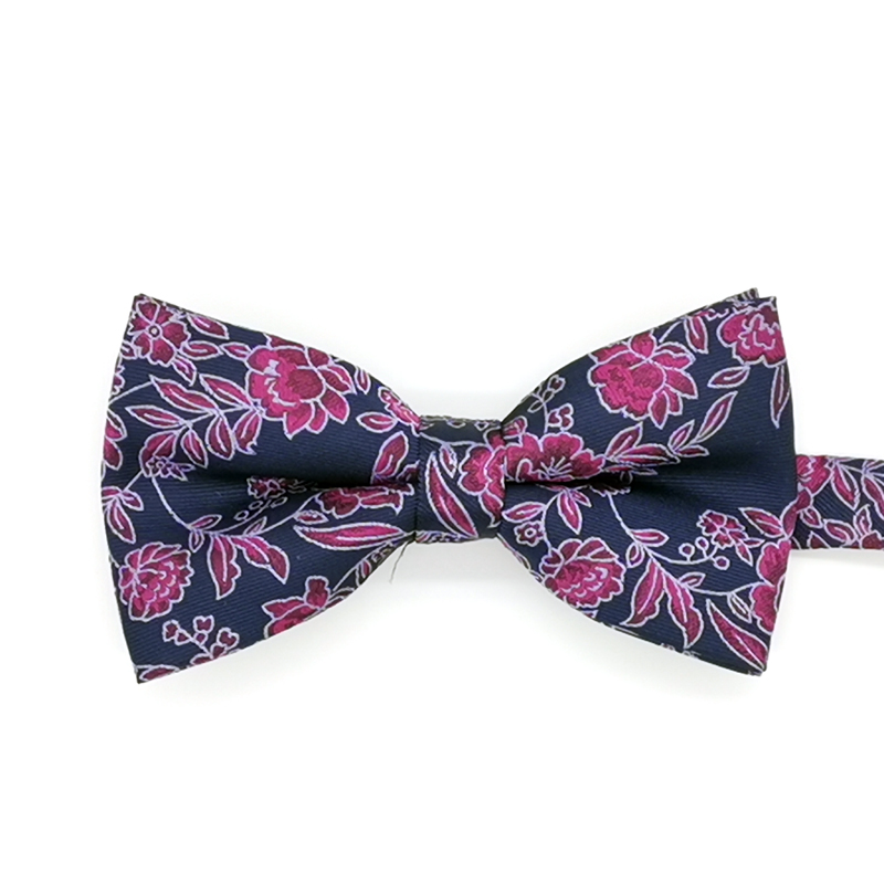 Microfiber purple big flower navy bowtie