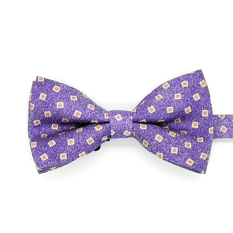 Microfiber woven square pattern purple bowtie